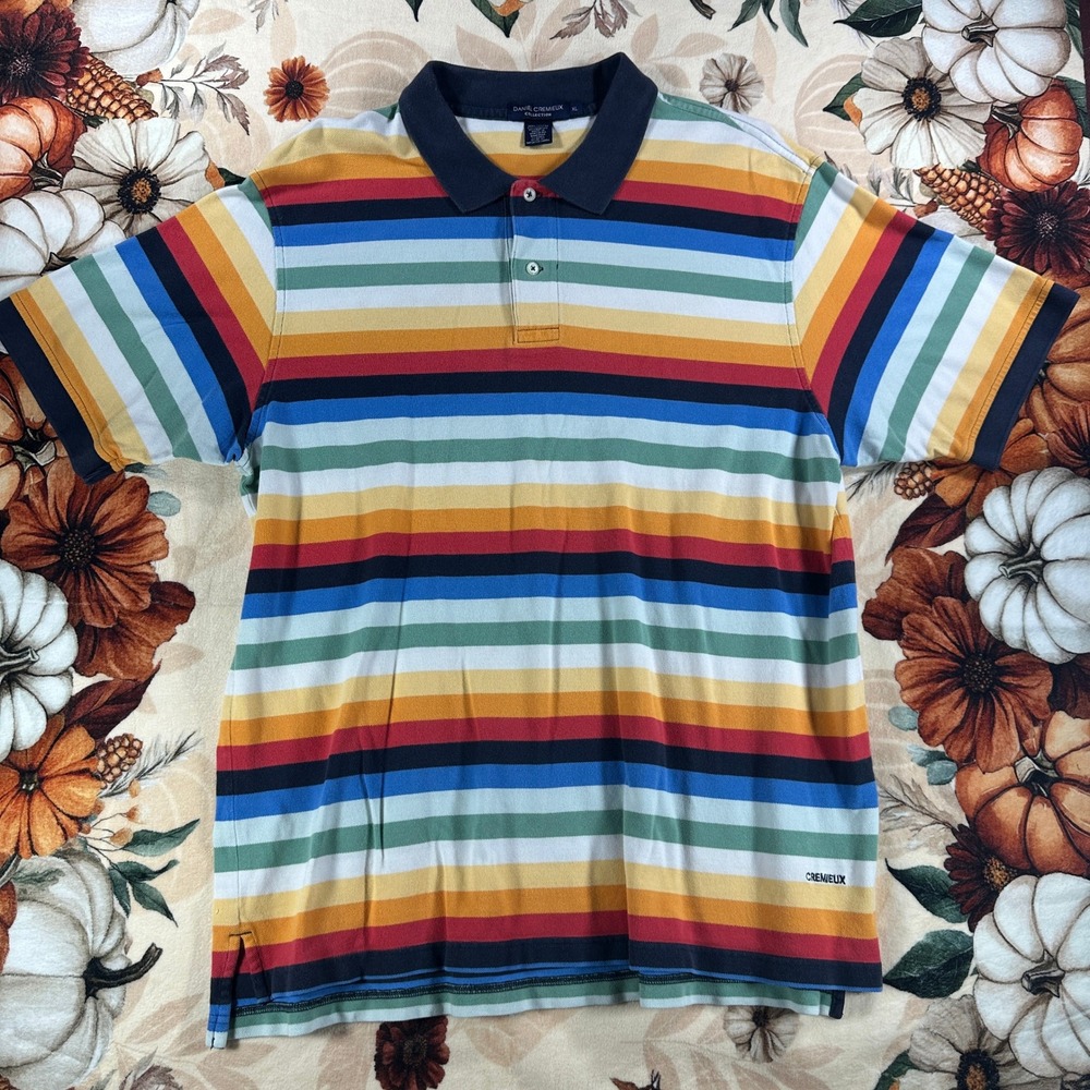 Vintage Daniel Cremieux Mens Multicolor Caribbean Striped Short Sleeve Polo XL